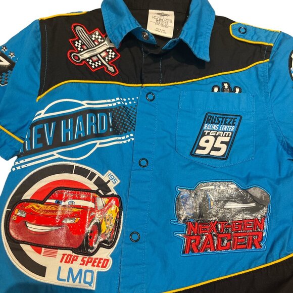 DISNEY PIXAR Cars Child's Short Sleeve Shirt Size 5/6 Snaps Cotton **READ - Picture 2 of 7